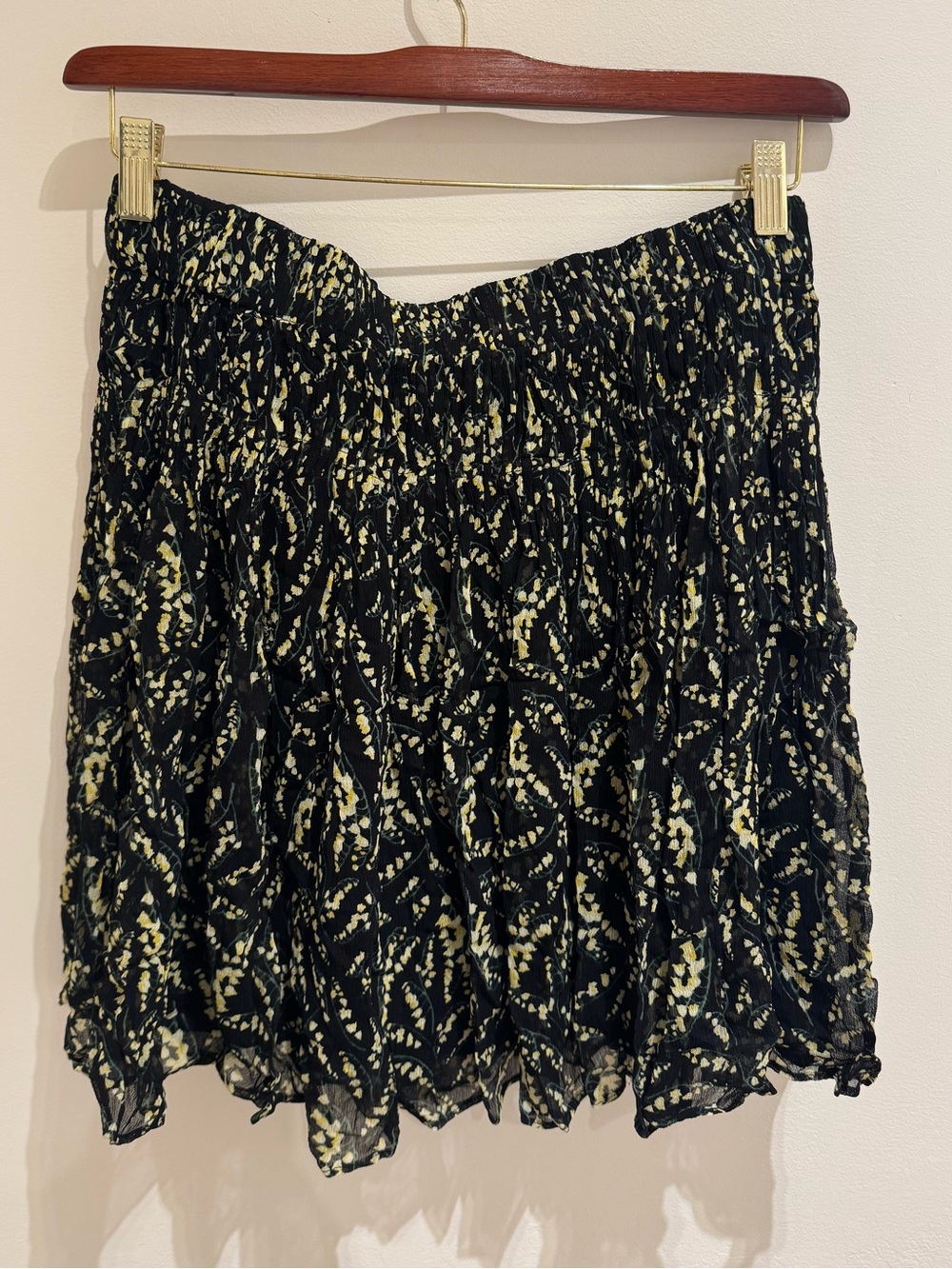 ba&sh Black Mini Skirt with Yellow/Green Floral Print